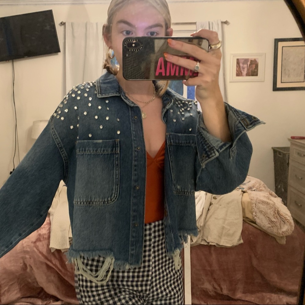 Free People Rhinestone Denim Jacket